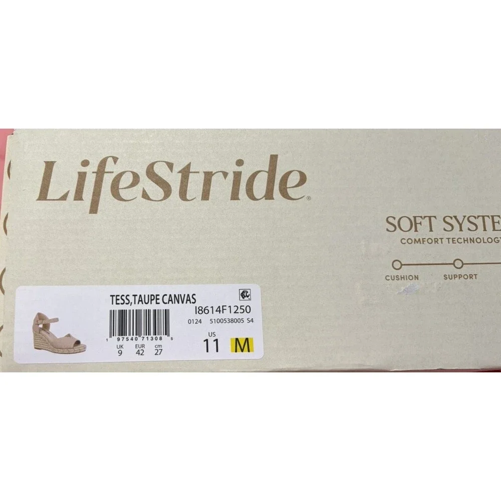 Lifestride Tess Wedge In Taupe Canvas Size 11M New In Box